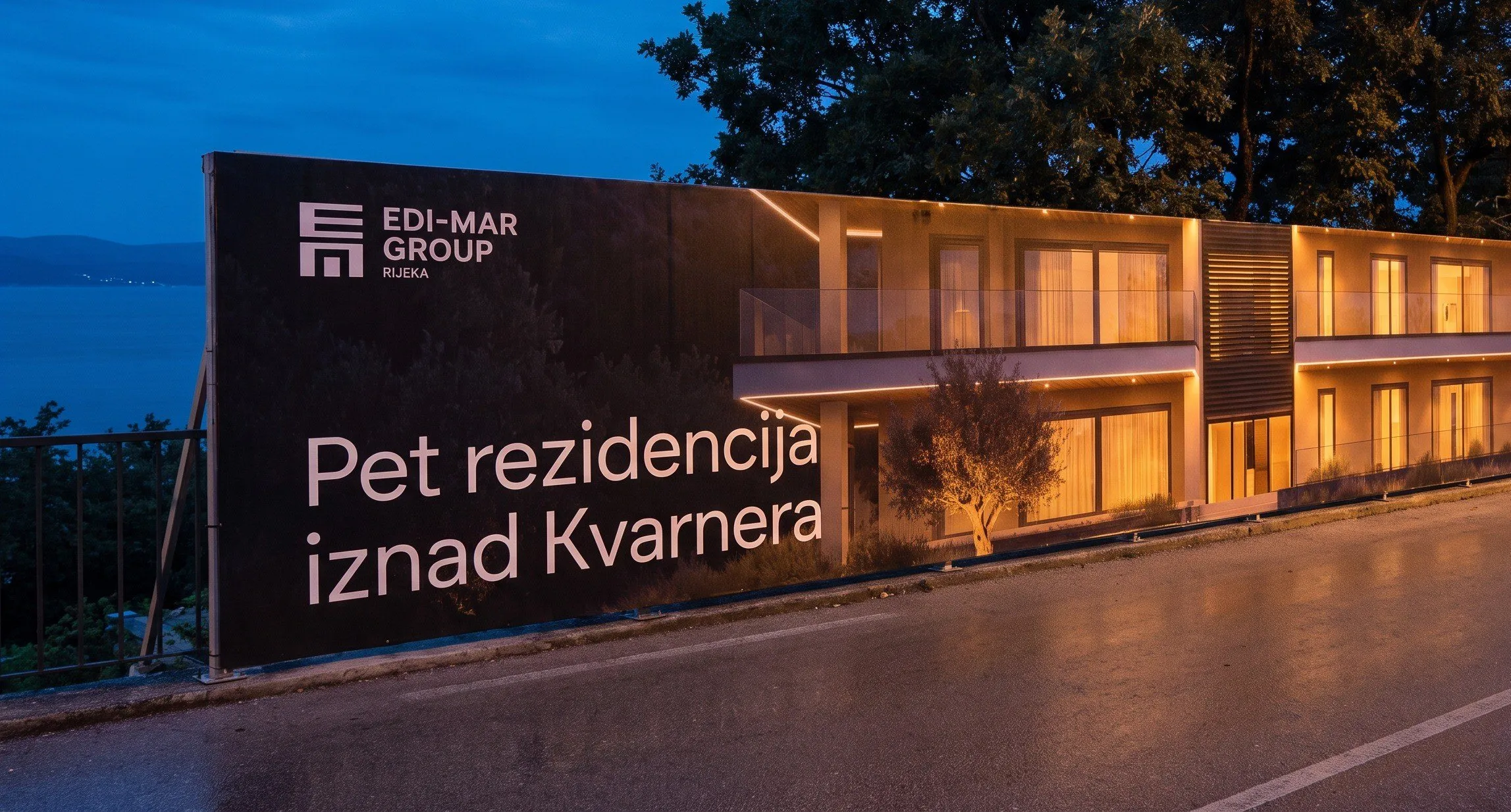 The site hoarding, a concept with the evening render.