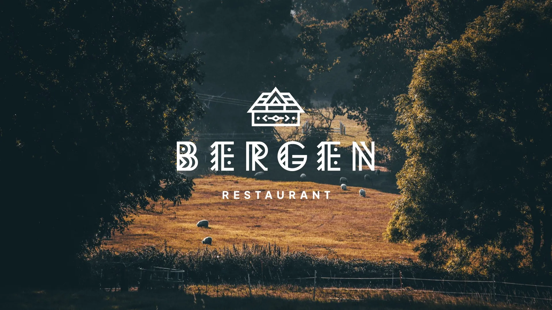 BERGEN Restaurant: Logo and identity for BERGEN, a Ukrainian restaurant in the Carpathians with a Norwegian name, built on letters that mix runes with Hutsul ornament.