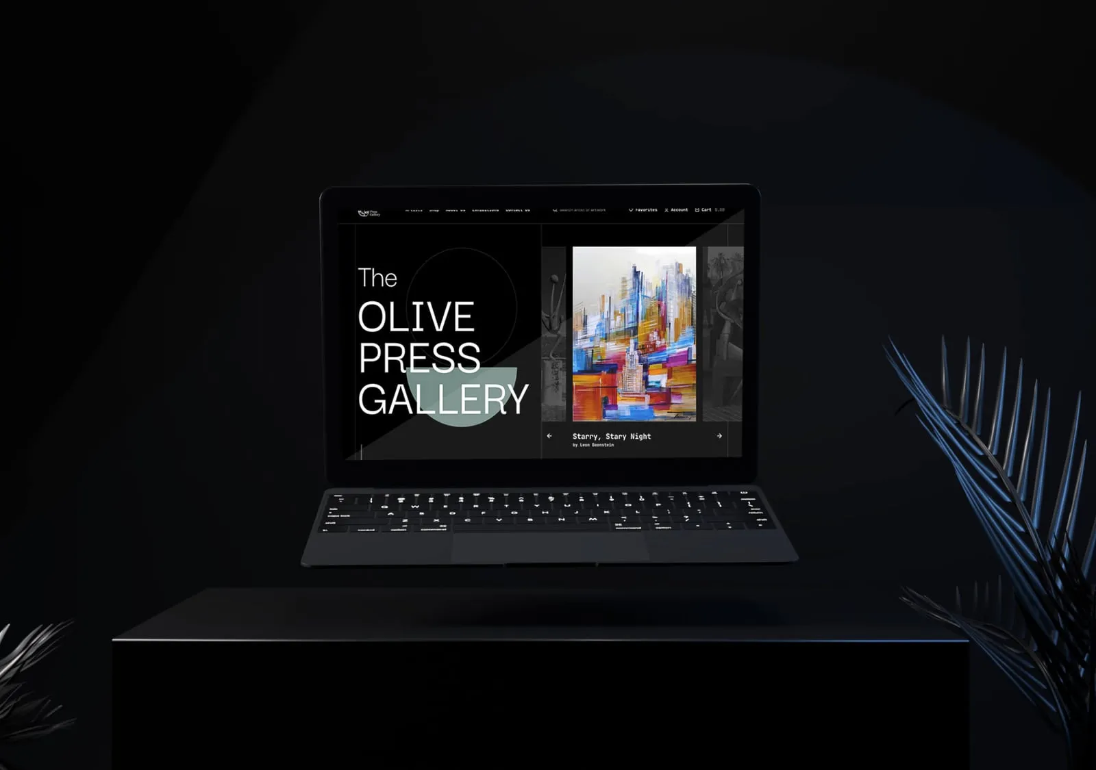 The Olive Press Gallery: Redesign of The Olive Press Gallery's online store: a quiet black-and-white frame that lets Israeli art lead, with artwork pages that read like wall labels.