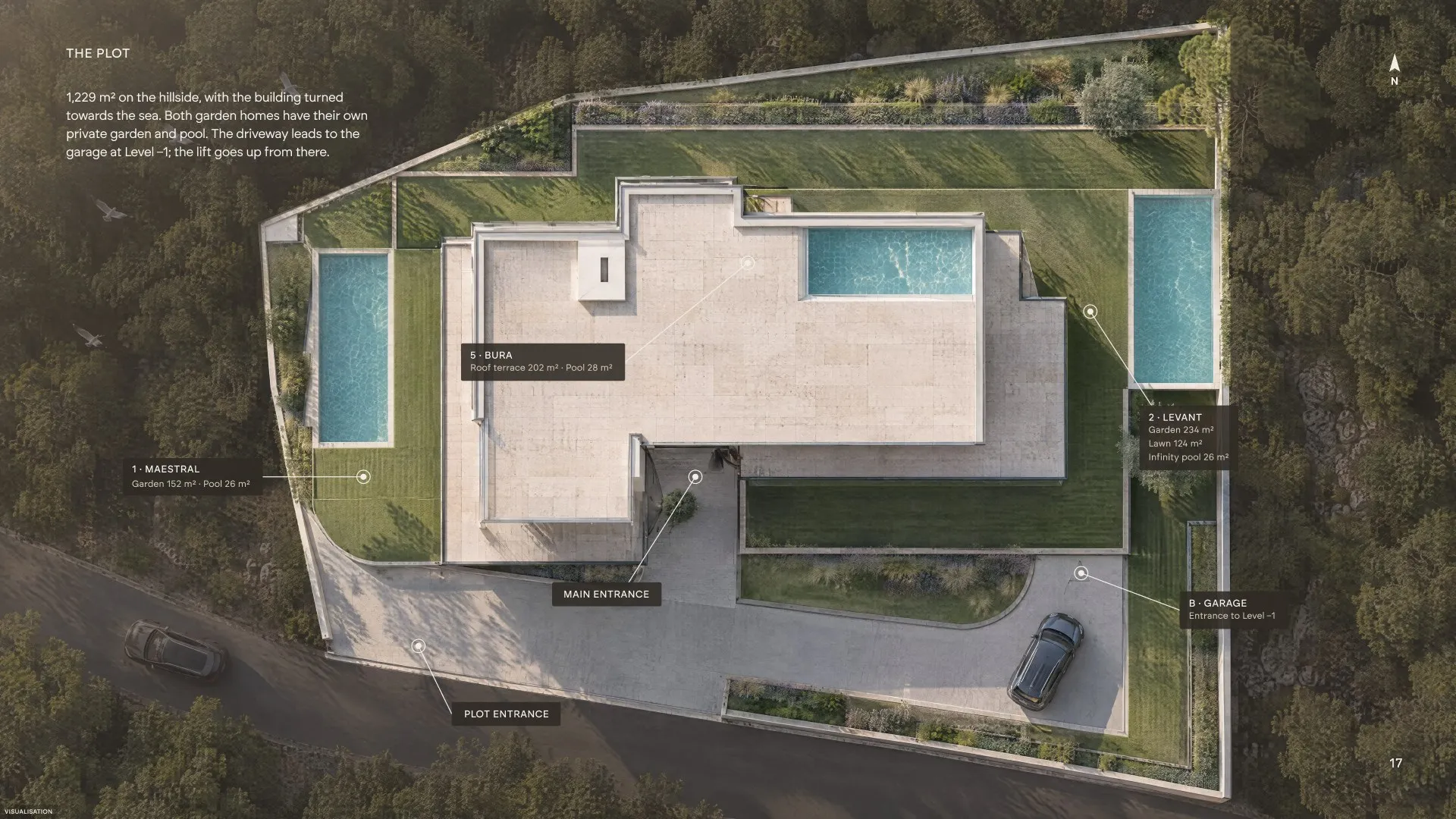 The plot from above and the building, level by level.