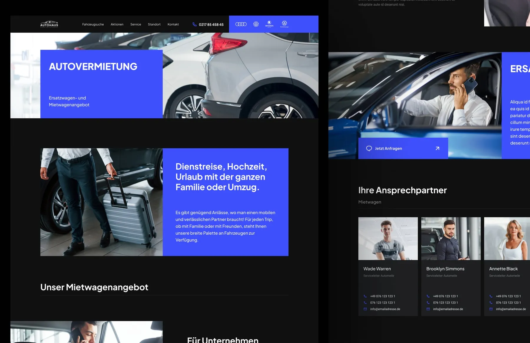 Rental pages, and light layouts for search, service and test-drive forms