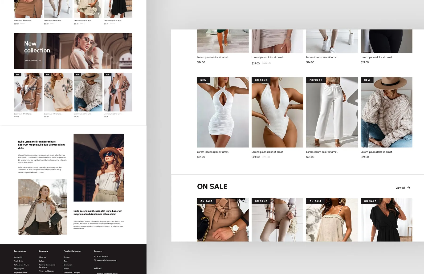 Promo banners, popular categories, product grids and cart preview.