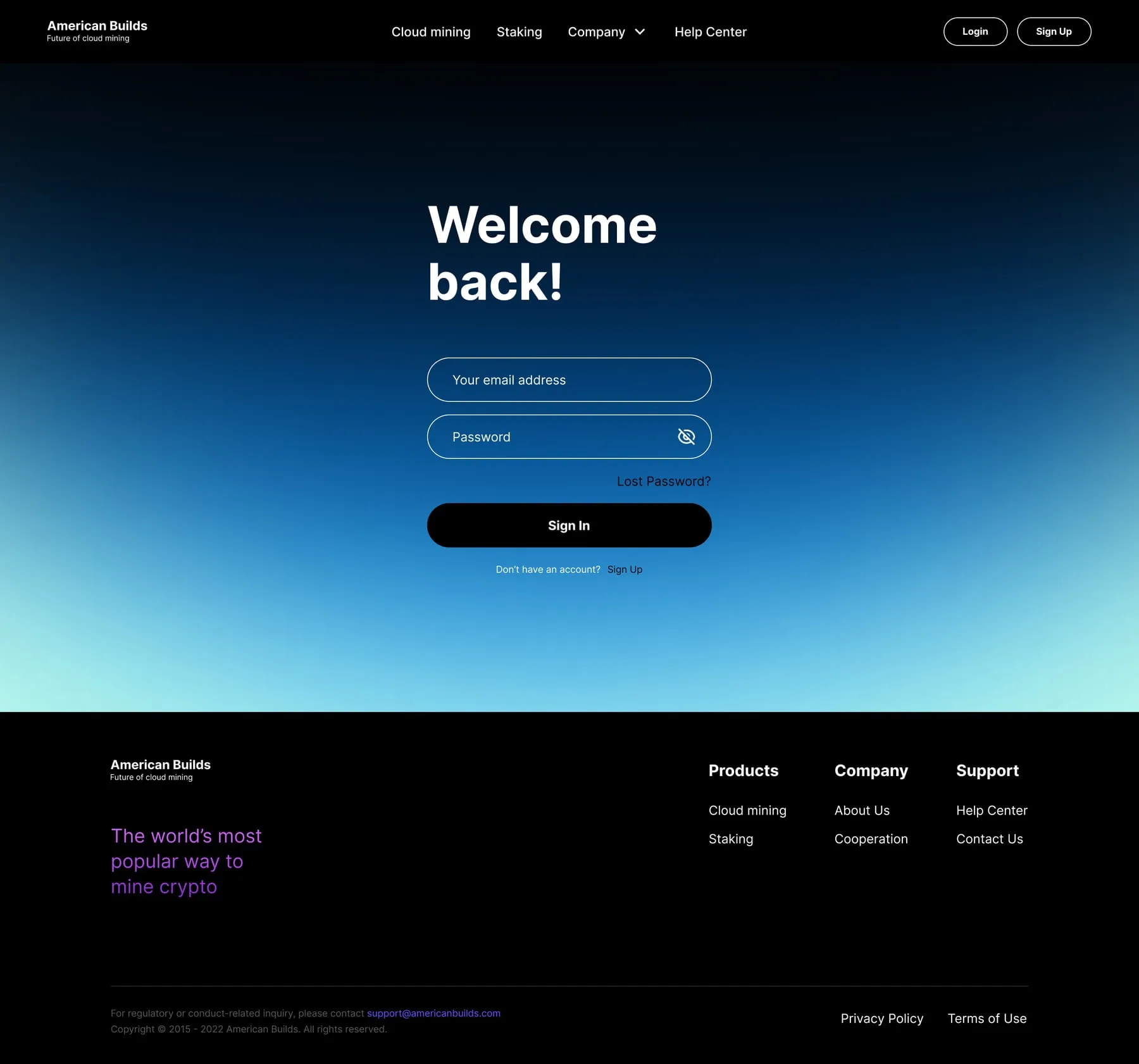 Sign in, sign up and the contact popup