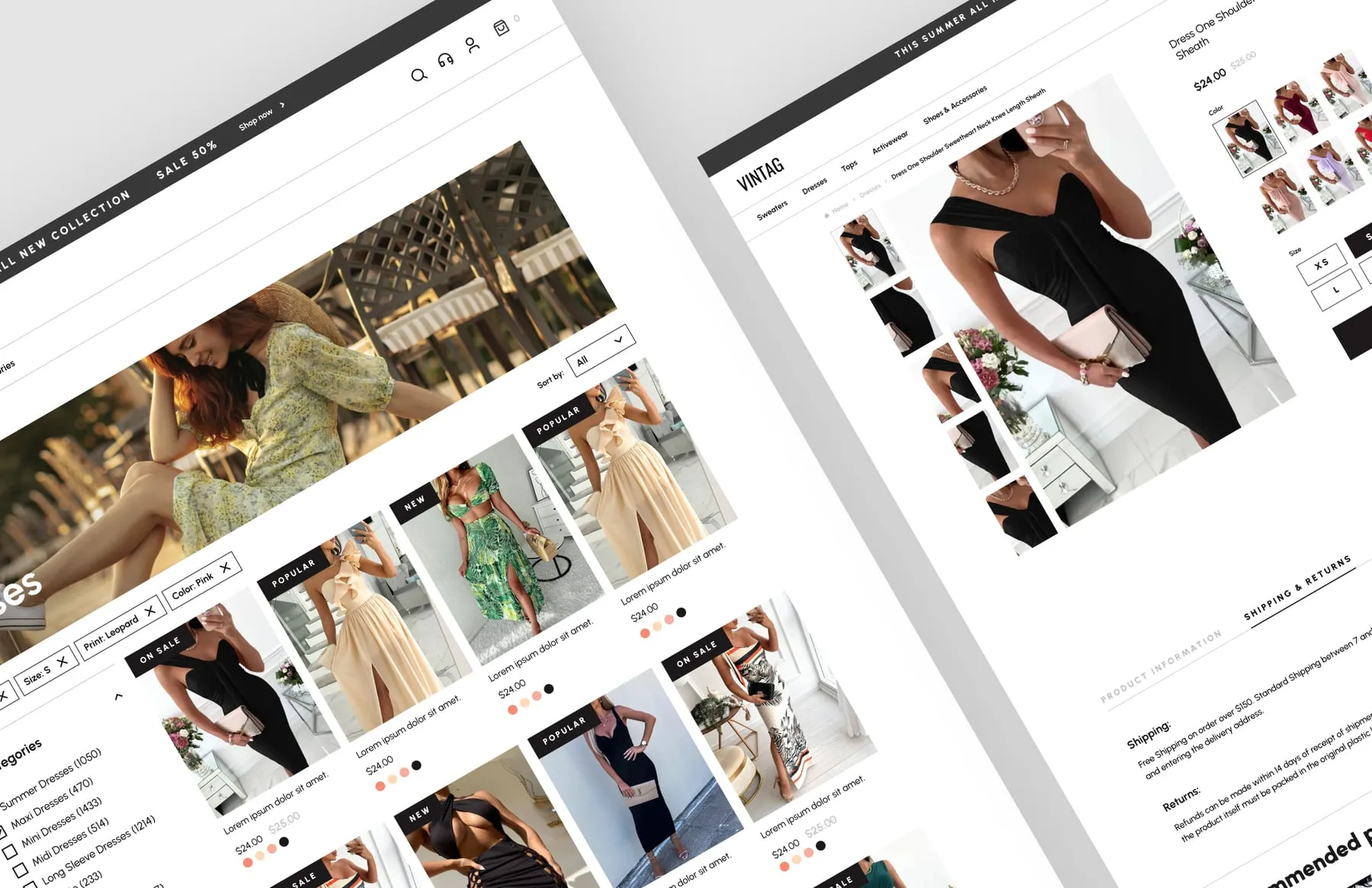 Category, product and mobile screens.