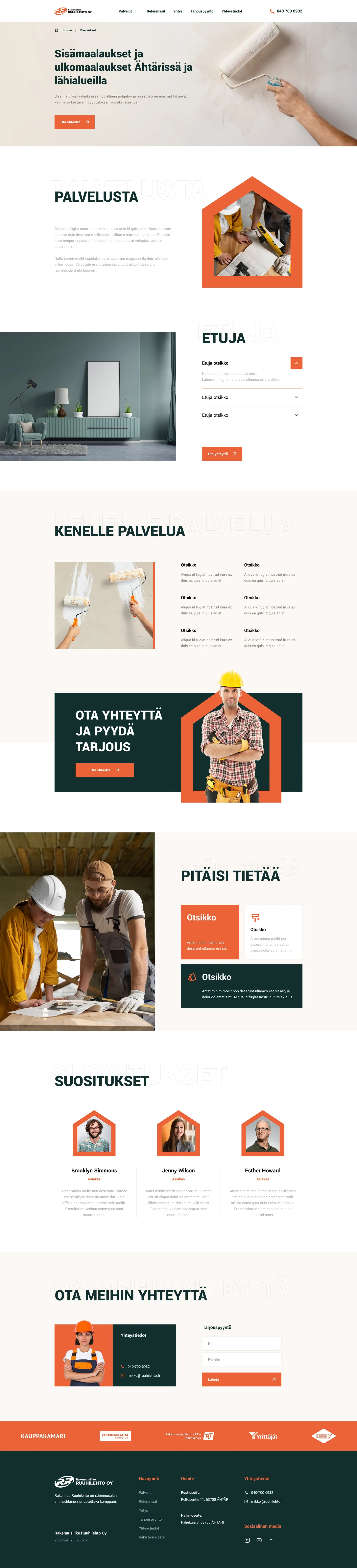Full-page layouts: home, single service and blog post.