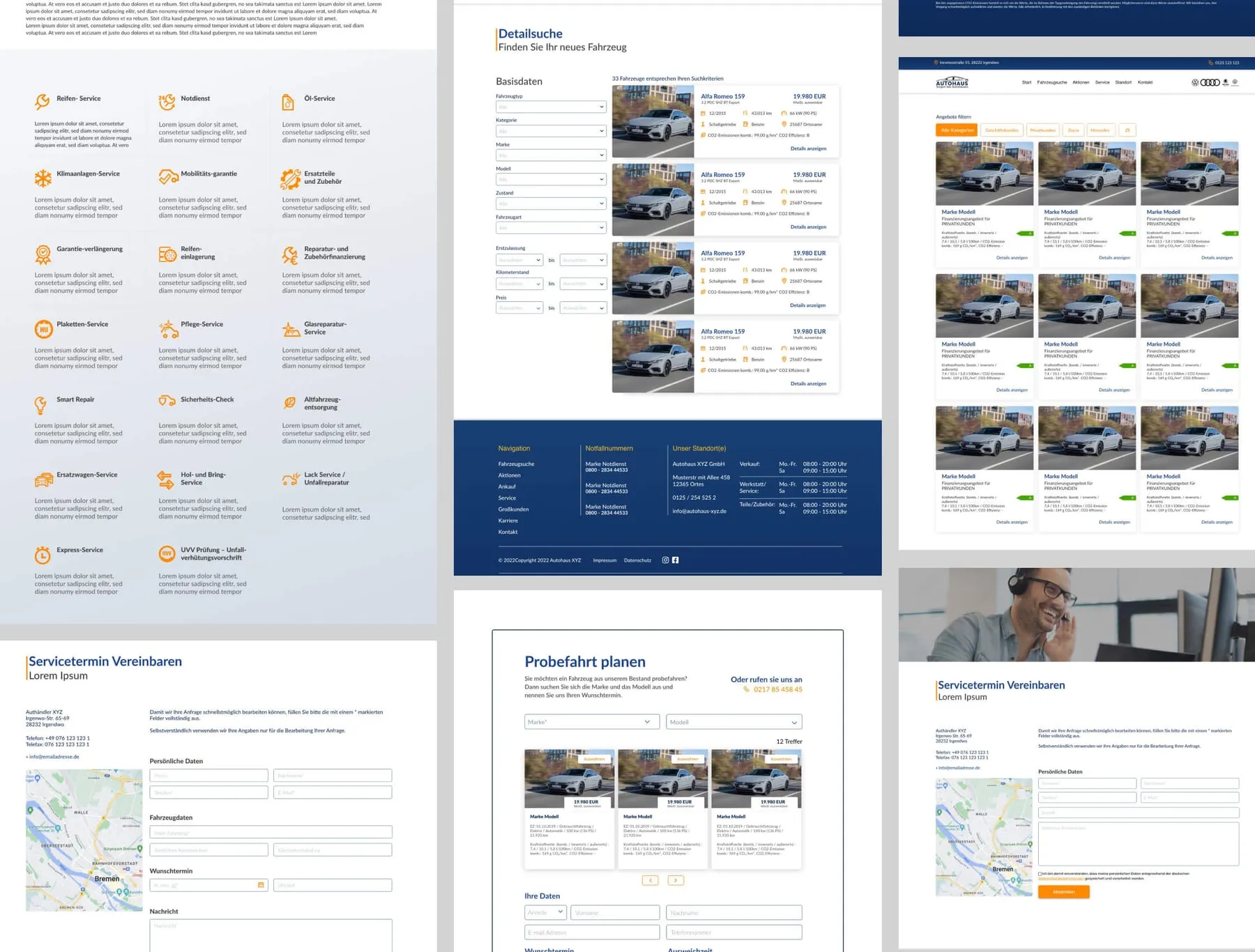 Rental pages, and light layouts for search, service and test-drive forms