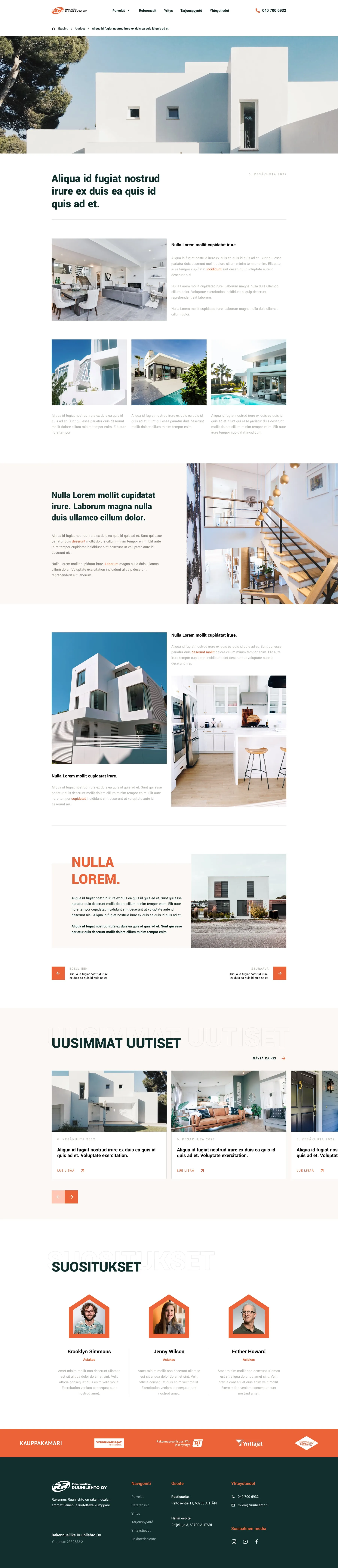 Full-page layouts: home, single service and blog post.