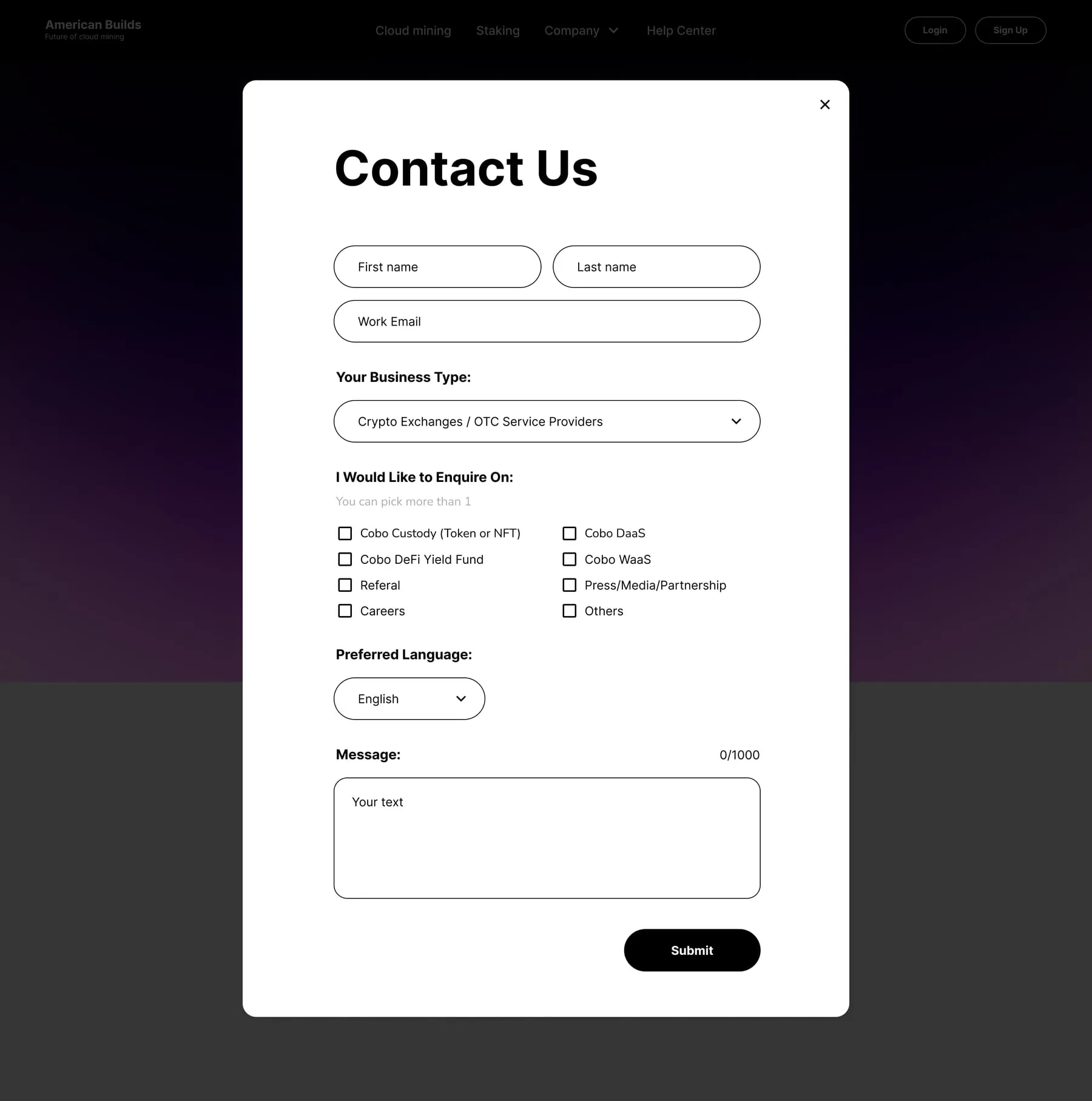 Sign in, sign up and the contact popup