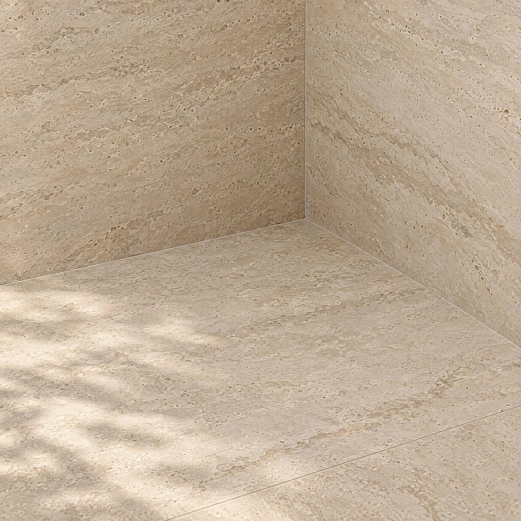 Large-format travertine-effect tiles
