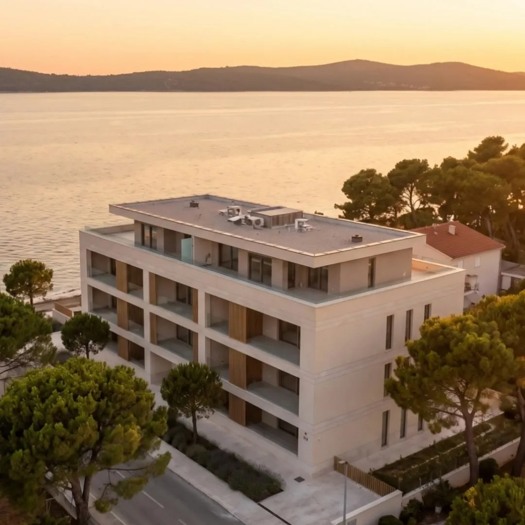 BOREA: A concept sales site for an imagined building of 18 apartments by the sea in Borik, Zadar, with a name, identity, AI visuals and a sales catalogue.